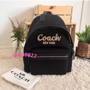NWT🧸Coach Cargo Canvas Backpack in Black with Dust Bag CAM76 Fit 16" Laptop